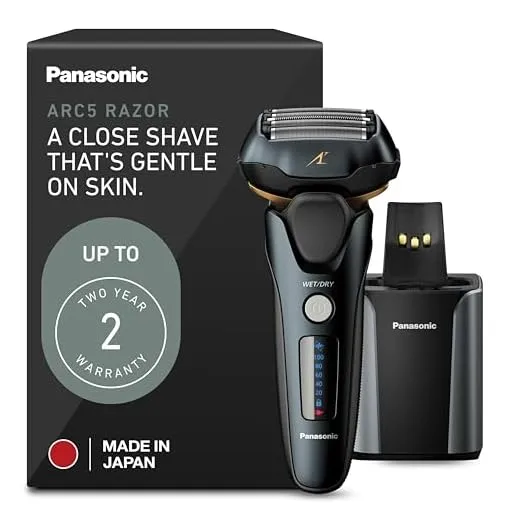 Panasonic Electric Razor for Men, Electric Shaver, ARC5 with Premium Automatic Cleaning and Charging Station, Wet Dry Shaver Men, Cordless Razor, with Pop-Up Trimmer ES-LV97-K, Black
