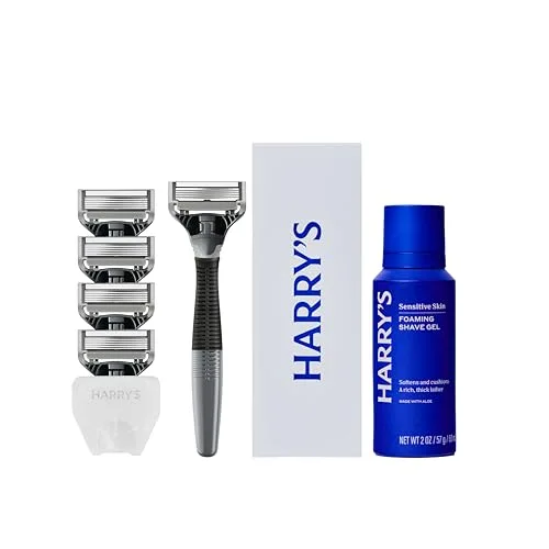 Harry's Original Shaving Kit for Men - Razor Handle, 5 Refills, Shave Gel