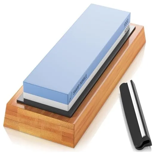 Sharp Pebble Premium Whetstone Knife Sharpening Stone 2 Side Grit 1000/6000 Waterstone- Whetstone Knife Sharpener- NonSlip Bamboo Base & Angle Guide