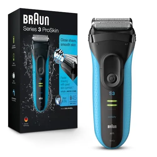 Braun Electric Series 3 Razor with Precision Trimmer, Rechargeable, Wet & Dry Foil Shaver for Men, 45 Minute Runtime, MicroComb and Long Hair Trimmer, Protects Skin from Nicks & Cuts, 4 Piec...