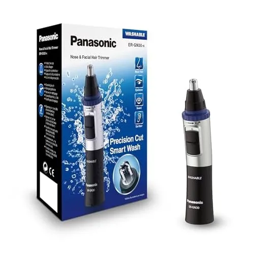Panasonic ER-GN30-K Nose, Ear n Facial Hair Trimmer Wet/Dry with Vortex Cleaning System, Black