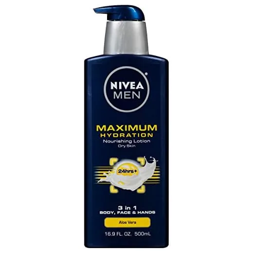 NIVEA MEN Maximum Hydration Body Lotion, 3-in-1 Nourishing Lotion for Men, 16.9 Fl Oz Bottle