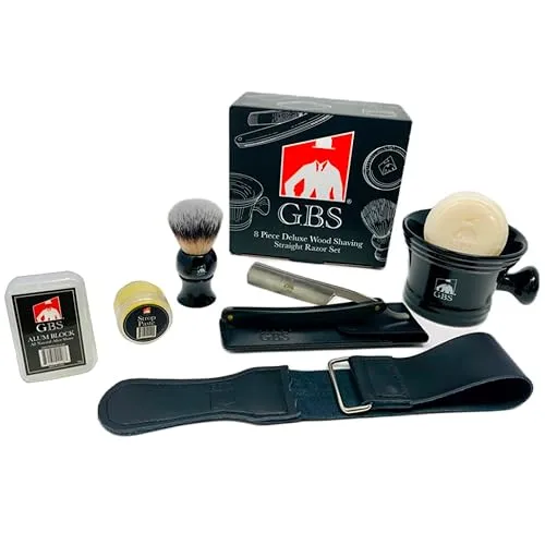 G.B.S Black Luxury Shaving Kit - Wood Straight Razor, Mug,