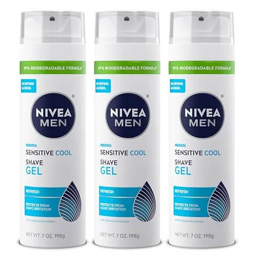NIVEA MEN Sensitive Cool Shave Gel, Chamomile Extract, Multipack, 3 x 7 OZ