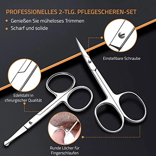 Utopia Care Curved and Rounded Facial Hair Scissors for Men - Mustache, Nose, Beard, Eyebrows, Eyelashes and Ear Hair Cutting Scissors - Professional Stainless Steel Trimming Scissors - Silver