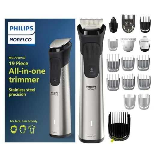 Philips Norelco Multigroom Series 7000, Mens Grooming Kit with Trimmer for Beard, Head, Hair, Body, Groin, and Face - NO Blade Oil Needed, MG7910/49