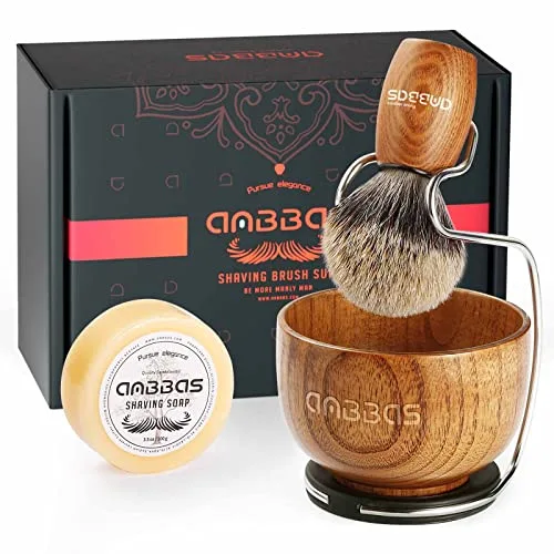 Anbbas 4IN1 Badger Hair Shaving Brush Set Lather for Men Smooth Wet Shave