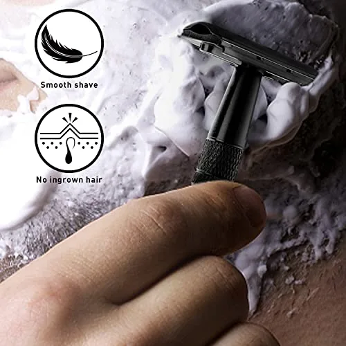 Matte Black Double Edge Safety Razor for Men, with 10 Platinum Coated Double Edge Safety Razor Blades, Single Blade Razor for Men Shaving, Reusable Travel Essentials Women Razor…