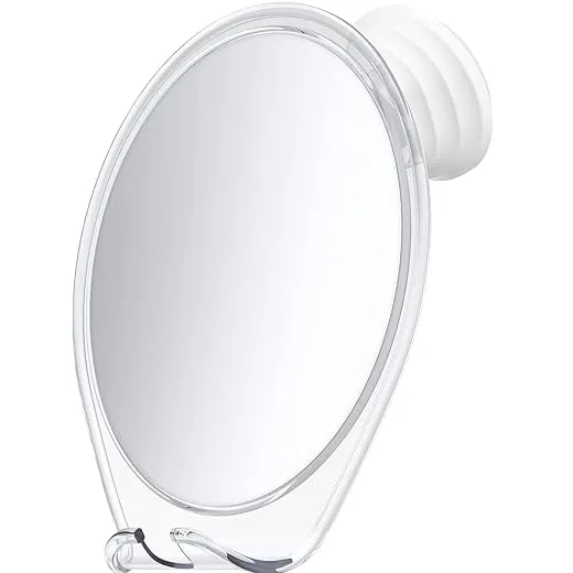 HONEYBULL Fogless Shower Mirror with Suction Mount & Swivel – Anti-Fog Acrylic Bathroom Mirror for Shaving – Built-in Razor Holder, Easy Install, Home Shower Accessory (White)