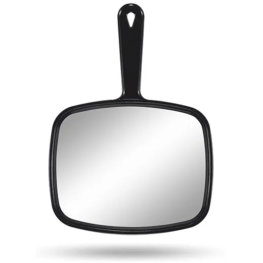 PROTECLE Hand Mirror, 10.3" L x 7.4" W Salon Barber Hairdressing Handheld Mirror with Handle, Square Black