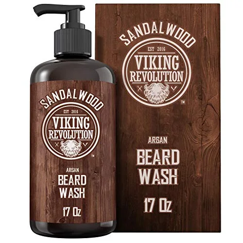 Viking Revolution Beard Wash Shampoo - Sandalwood - 17 oz | Formulated with Argan & Jojoba Oils - Softens & Strengthens Beard Hair - Rich Lather Formula - Sandalwood Scent