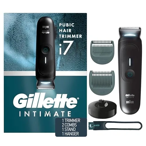 Gillette i7 Intimate Men s Premium Pubic Hair Trimmer, Waterproof LED Body Hair Trimmer for Men, Manscaping Body Groomer