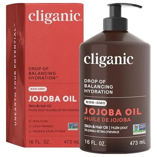 Cliganic Jojoba Oil Non-GMO, Bulk 16oz | 100% Pure, Natural Cold Pressed Unrefined Hexane Free Oil for Hair & Face