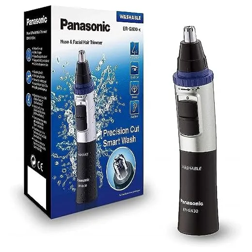 Panasonic ER-GN30-K Nose, Ear n Facial Hair Trimmer Wet/Dry with Vortex Cleaning System, Black