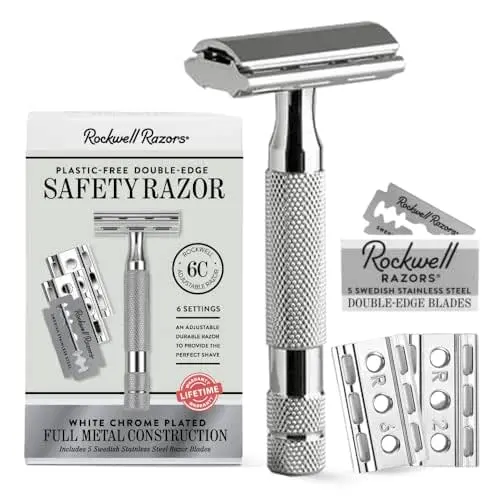 ROCKWELL RAZORS 6C White Chrome Safety Razor for Sensitive Skin.
