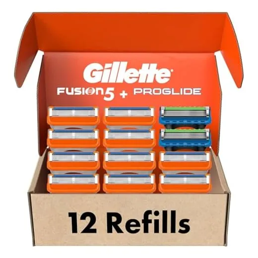 Gillette Mens Razor Blade Refills, 10 Fusion5 Cartridges, 2 ProGlide Cartridges, Lubrastrip for a More Comfortable Shave 12 Count(Pack of 1)