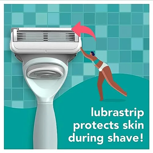 joy Razors for Women, 1 Handle, 4 Razor Blade Refills, Teal, Lubrastrip to Help Avoid Skin Irritation