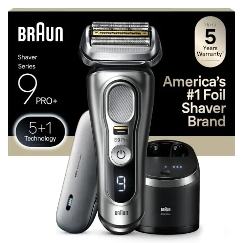 Braun Electric Razor for Men, Waterproof Foil Shaver, Series 9 Pro 9477cc, Wet & Dry Shave, with Portable Charging Case, ProLift Beard Trimmer, 5-in-1 Cleaning & Charging SmartCare Center, Sil...