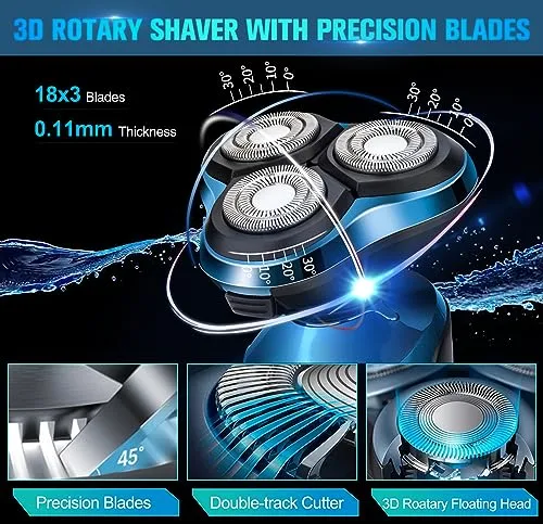Electric Razor for Men, New Upgrade Electric Shavers for Men Cordless Rechargeable 3D Rotary Men Shaver,Wet/Dry Mens Shaver,Waterproof Mens Razor for Shaving Gifts for Husband, Dad,Boyfriend Blue