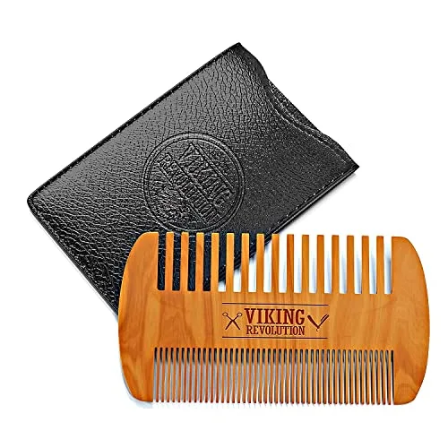 Viking Revolution Wooden Beard Comb and Case - Pocket Comb | Premium Pocket-Sized Wooden Comb - Durable Protective Travel Case Included - Dual-Sided Fine & Coarse Teeth for All Beards