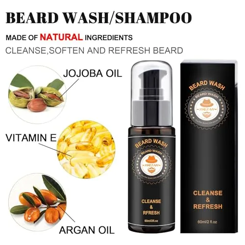 XIKEZAN Upgraded Beard Grooming Kit w/Beard Conditioner,Beard Oil,Beard Balm,Beard Brush,Beard Wash,Beard Comb,Beard Scissor,Bag,E-Book,Beard Care Daddy Gifts for Men Him Dad Husband Boyfriend