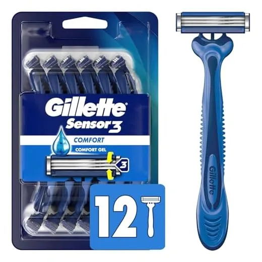 Gillette Sensor3 Comfort Men's Disposable Razors, 12 Razors