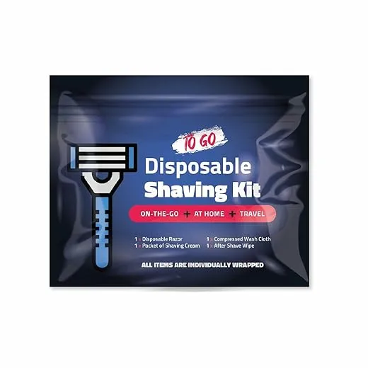 Compact Shaving Kit – Travel Shaving Essentials for Men & Women | Includes Disposable Razor, Shaving Cream, Washcloth & Aftershave Wipe | Hygiene Kit for Travel, Work & Emergencies (Black)