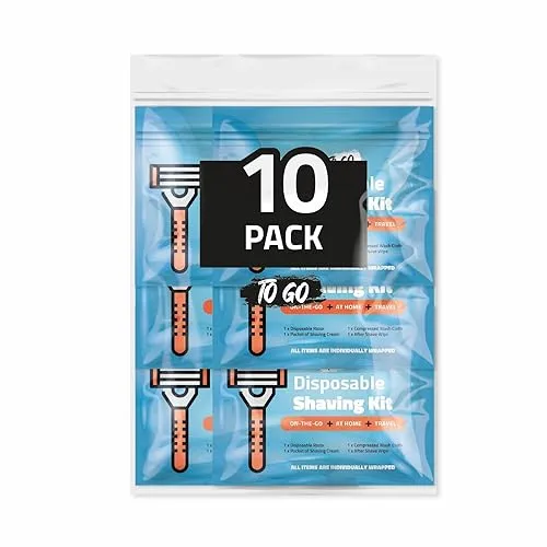 Disposable Compact Shaving Kit (10 Pack) - with Razor, Shaving