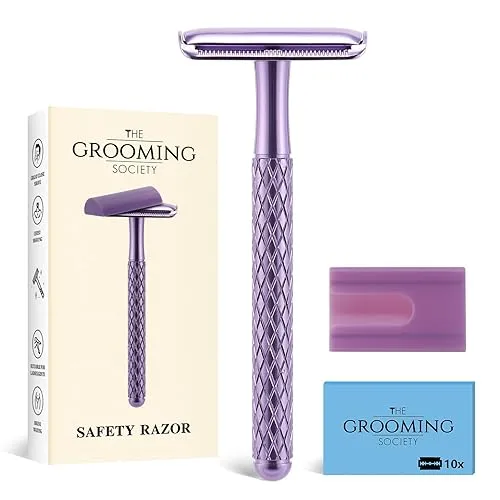 Double Edge Safety Razor for Women Purple with 10 Blades