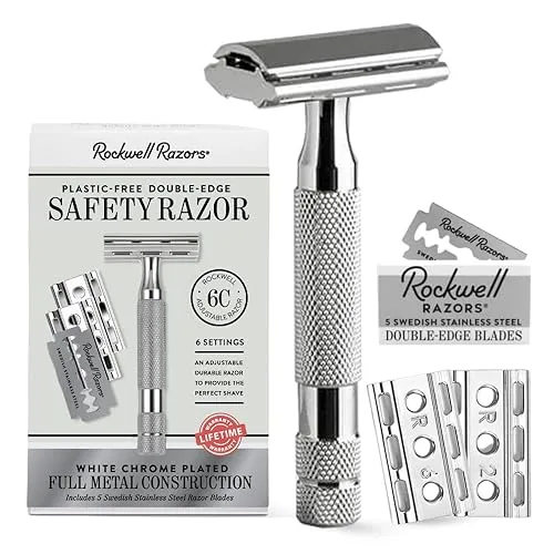 ROCKWELL RAZORS 6C White Chrome Safety Razor for Sensitive Skin.