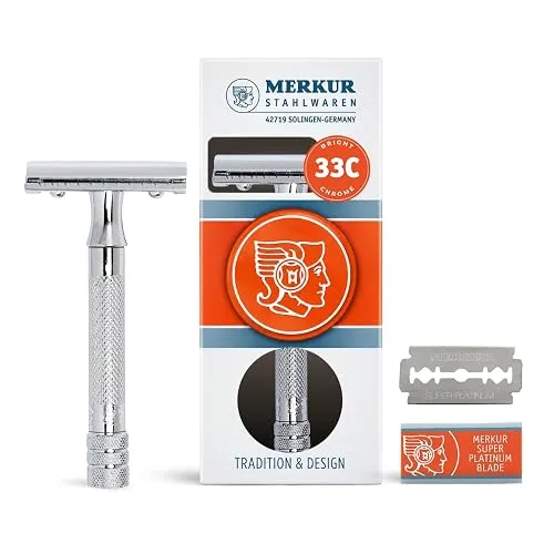 MERKUR 33C Double Edge Safety Razor, Three-Piece Design, Closed Comb,