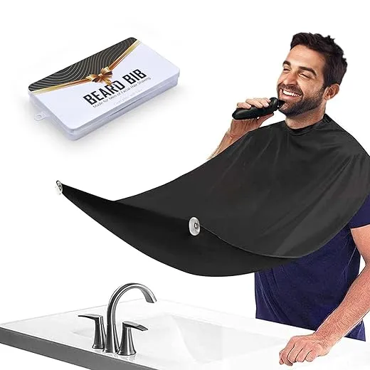 Beard Bib Apron for Men, Father's Day Gift Beard Trimming Catcher Bib for Shaving & Hair Clippings, Waterproof Non-Stick Hair Catcher Grooming Cloth with 2 Suction Cups