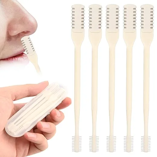5 Pcs 2-in-1 Nasal Hair Cutter Manual Nose Hair Trimmer Remover for Women Men 360° Double Sided Soft Cleaning Brush Portable Tool
