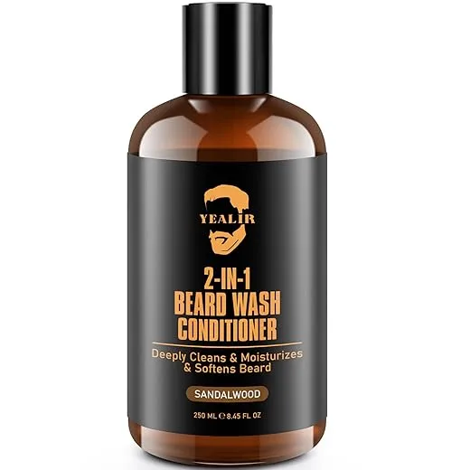 2-in-1 Beard Wash and Conditioner – Cleanse, Hydrate & Soften Dry, Coarse Beard, Beard Shampoo for a Fuller & Healthier Beard –Sandalwood Scent, 8.45 oz