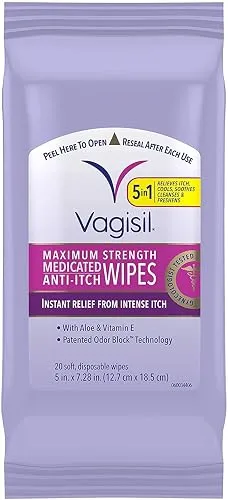 Vagisil Wipes, Anti-Itch Medicated Feminine Vaginal Wipes, Maximum Strength, Instant