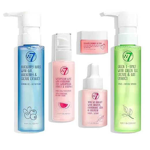 W7 Self Care Skincare Set | Face Cleanser, Toner, Serum, Moisturizer & Lip Mask | Complete Daily Face Routine | Full Size, Long Lasting Products to Use at Home