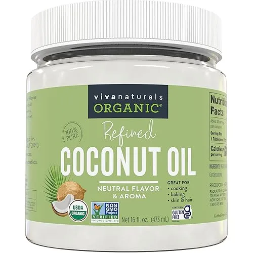Viva Naturals Refined Coconut Oil, 16 fl oz – Expeller-Pressed,