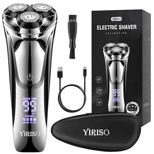Electric Razor for Men, 90Min Long-Lasting Shaver with 4D Floating Head & LCD Display, Ultra Smooth for Sensitive Skin, IPX6 Waterproof, USB-C Fast Charge, with Travel Case - Ideal Gift