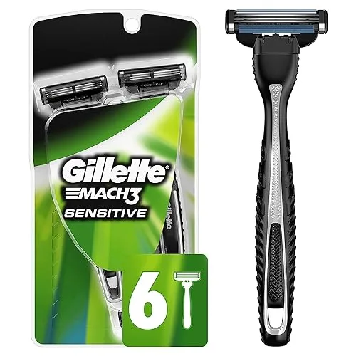 Gillette Mach3 Disposable Razors for Men, 6 Count, Designed for