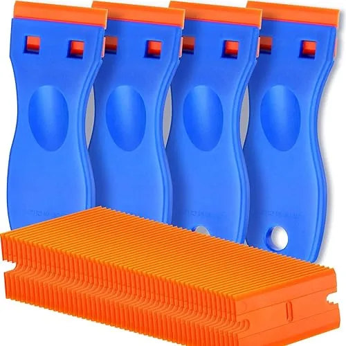 4 Pcs Plastic Razor Blade Scraper and 100 Pcs Blades,