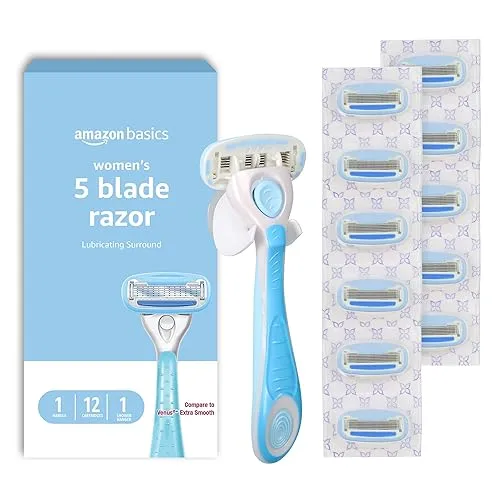 Amazon Basics 5-Blade Razor for Women, Handle, 12 Cartridges &