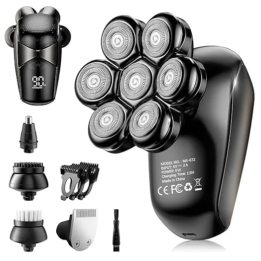 SHPAVVER Head Shavers for Bald Men: 5-in-1 Upgraded Electric Razor - IPX7 Waterproof Shaving Grooming Kit for Balder - Turbo Speed & Precision Blades (Light Black)