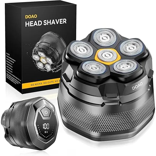 Head Shavers for Bald Men, IPX7 Waterproof, 6D Magnetic Self-Sharpening Steel Blades, Smooth Shave in 3 Minutes, Wet & Dry, 180-Min Usage, Type-C Fast Charge, Easy Clean, LED Display, Gifts for Men