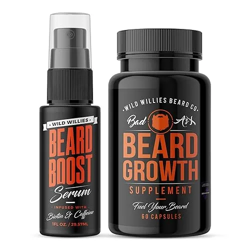 Wild Willies Beard Growth Serum & Vitamins Supplement Set -