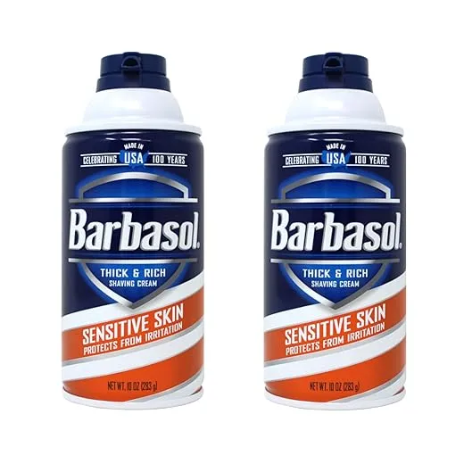Barbasol Sensitive Skin Thick and Rich Shaving Cream, 10 Ounce Pack of 2