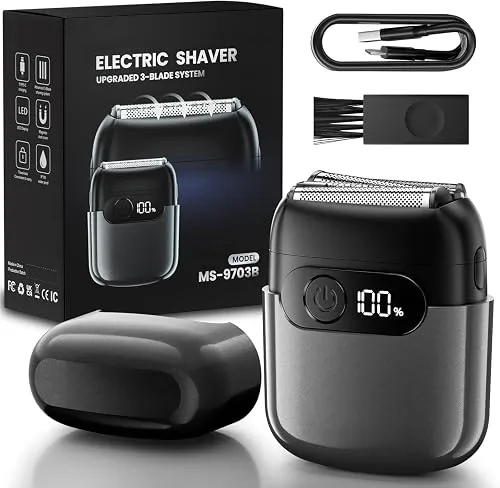Electric Foil Shaver for Men, Compact 3D Floating Shaving Heads,