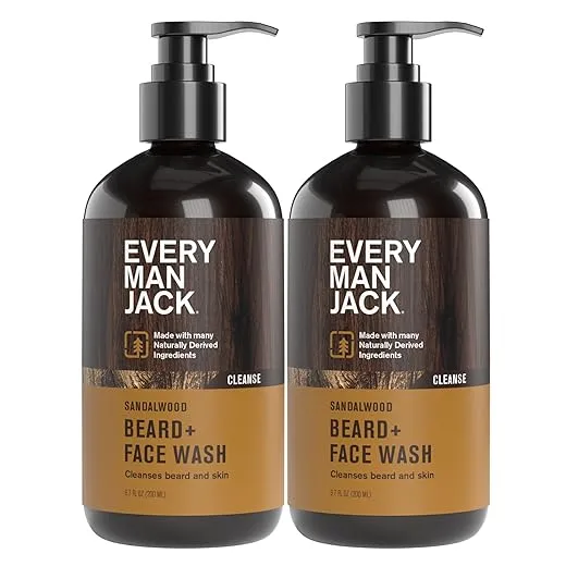 Every Man Jack Sandalwood Beard Wash - Cleanse, Soften, and Hydrate for a Healthier Beard - Made w/Naturally Derived Ingredients like Aloe Vera and Coconut - 6.7 oz - 2 Pack