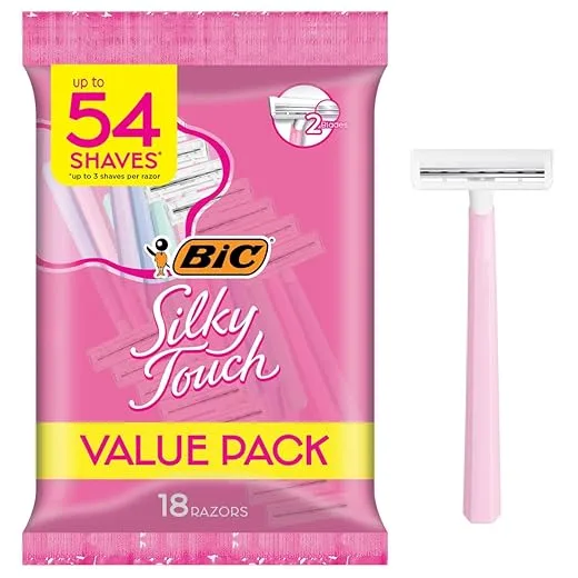 BIC Silky Touch Women's Disposable Razors, 2 Blades For a Sensitive, Soothing and Comfortable Shave, 18-Count