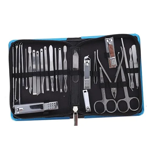 26Pcs Portable Manicure Grooming Set Stainless Steel Black for Women