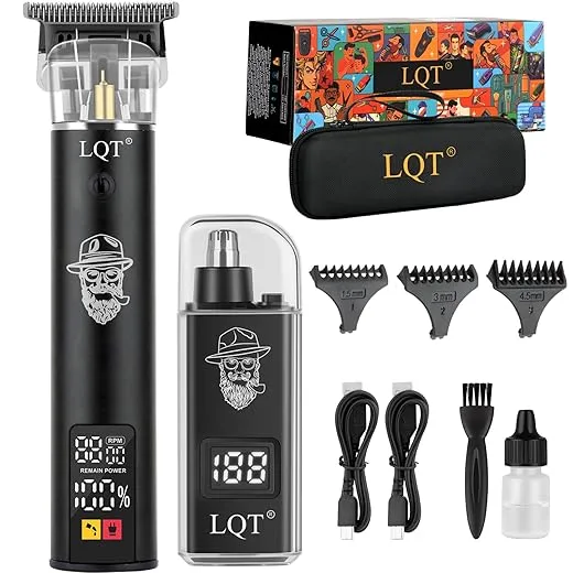 Rechargeable Beard Trimmer kit for Mustaches, Nose Hair, and Light Detailing and Grooming with Bonus Wet/Dry Battery Nose Trimmer